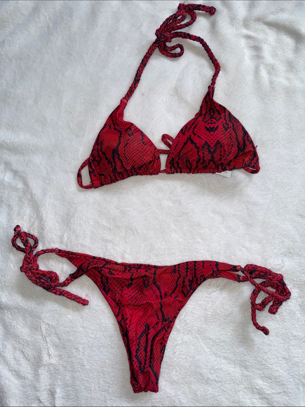 Cupshe Red & Black Snake Print Tie-Side Bikini